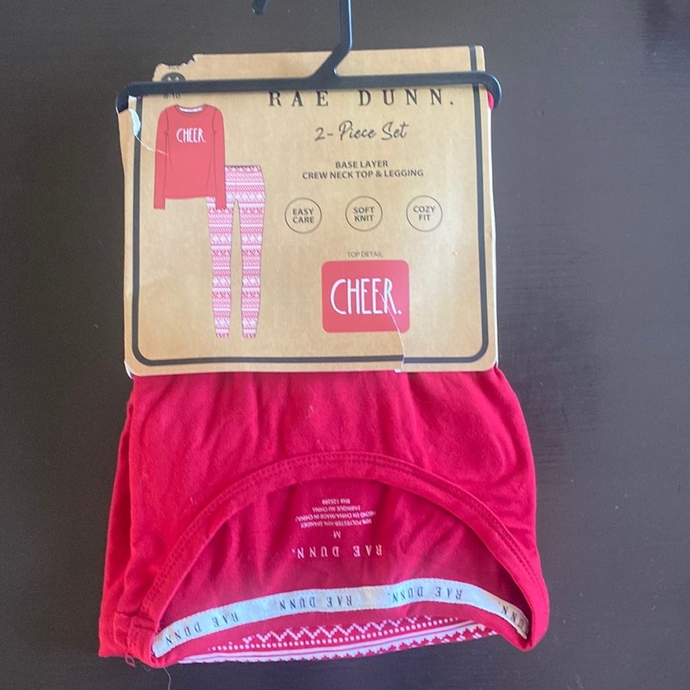 Size medium Rae Dunn “cheer” leggings and long sleeve t shirt set